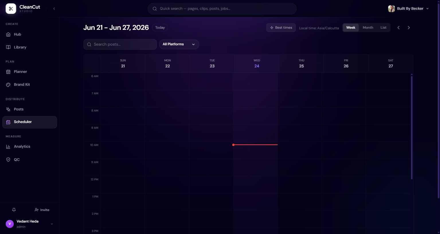 The Scheduler content calendar with platform tabs